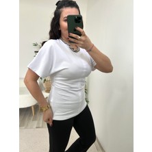 Dilvin Beyaz Yanları Büzgülü Bluz