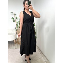 Siyah Önü Fermuarlı Elbise