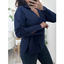 Lacivert Bağlamalı Poplin Gömlek