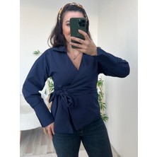 Lacivert Bağlamalı Poplin Gömlek