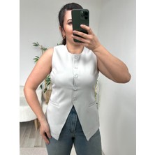 Gri Düğme Kapamalı Premium Yelek