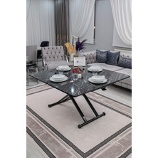 Sehpam Akıllı Home Üst Tabla Mdf Siyah Mermer Oval Köşe Alt Ayak Siyah