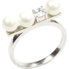 Nusret Takı 925 Ayar Gümüş Üç Incili Tasarım Yüzük