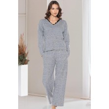 Uzun Kol Jakarlı Kumaş Yumuşak Kışlık Şık Zarif Pijama Takım Dowry 09-176