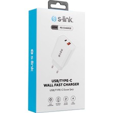 S Link SL-EC60 20W Pd3.0/quick Charge Qc3.0 Type Usb-C +Usb A Hızlı Beyaz Ev Şarj Adaptörü