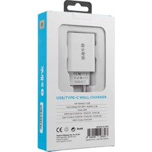 S Link SL-EC60 20W Pd3.0/quick Charge Qc3.0 Type Usb-C +Usb A Hızlı Beyaz Ev Şarj Adaptörü