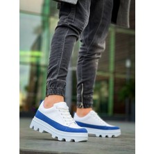 KB-056 Kuback Beyaz Mavi Detaylı Beyaz Yüksek Taban Günlük Spor Ayakkabı