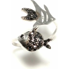 925 Ayar Gümüş Yüzen Balıklar Yüzük, Beyaz