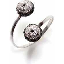 925 Ayar Gümüş Yarım Toplu Yüzük, Beyaz