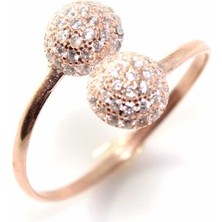 925 Ayar Gümüş Yarım Toplu Yüzük, Pembe - Beyaz Taş