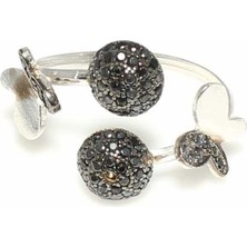 925 Ayar Gümüş Yarım Yuvarlak ve Kelebek Yüzük, Beyaz