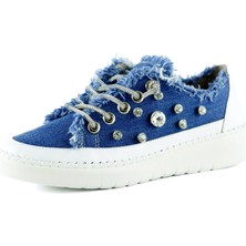 Valentina Mavi Denim Kristal Taşlı Gümüş Bağcıklı Sneaker