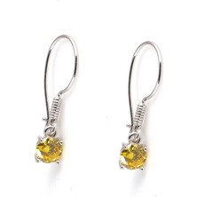 Nusret Takı 925 Ayar Gümüş Yuvarlak Küçük Boy Sitrin Taşlı Küpe