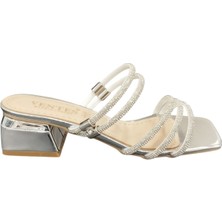 Ventes 9021527Z 5 cm Kalın Topuk Taş Şerit Detaylı Kadın Şık Topuklu Abiye Terlik Ayakkabı