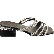 Ventes 9021527Z 5 cm Kalın Topuk Taş Şerit Detaylı Kadın Şık Topuklu Abiye Terlik Ayakkabı