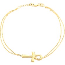 Altın Kaplama Gümüş Ankh Bileklik