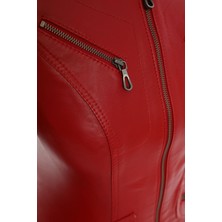 Basics&more Kadın Fermuar Detaylı Kırmızı Deri Ceket - B16