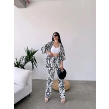 Desenli Kimono & Pantolon Ikili Takım