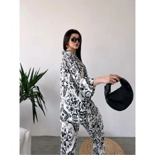 Desenli Kimono & Pantolon Ikili Takım