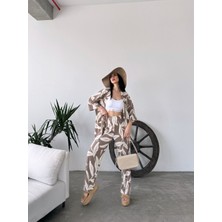 Desenli Kimono & Pantolon Ikili Takım