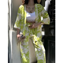 Desenli Kimono & Pantolon Ikili Takım