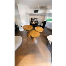 Wood Ahşap 3 Lü Set Mantar Yan Sehpa / Tik Ağacı Renk / Zigon Sehpa