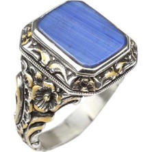 Nusret Takı 925 Ayar Gümüş Dikdörtgen Lapis Taşı Sütun Başı Kalemkar Erkek Yüzüğü