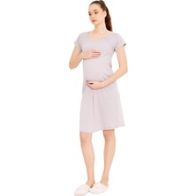 Luvmabelly MYRA9585 Yandan Çıt Çıtlı Hamile Geceliği - Mor Çizgili