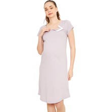 Luvmabelly MYRA9585 Yandan Çıt Çıtlı Hamile Geceliği - Mor Çizgili