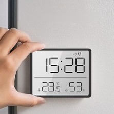 Mıknatıslı LCD Dijital Ekran 9x7  cm  Pilli Mini Saat Alarm Saat Nem Göstergesi Sıcaklık Ölçer