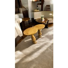 Wood Ahşap 2'li Set Vazo Model Mantar Yan Sehpa Modern Fiskos / Tütün Renk / Zigon Sehpa Vernikli