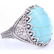 Nusret Takı 925 Ayar Gümüş Turkuaz Taşlı Erkek Yüzüğü