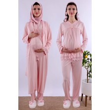 Effortt Pembe Tesettürlü Sabahlıklı Hamile Lohusa Pijama Takımı BYL2T40342