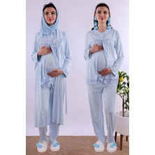 Effortt Pembe Tesettürlü Sabahlıklı Hamile Lohusa Pijama Takımı BYL2T40342