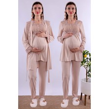 Effortt Kahverengi Sabahlıklı Hamile Lohusa Pijama Takımı BYL224012