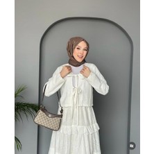 Rstm Butik Küpür Kumaş Önden Bağcıklı Lastikli Etekli Takım