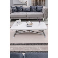 Sehpam Akıllı Home Üst Tabla Mdf Beyaz Oval Köşe Alt Ayak Krom