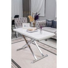 Sehpam Akıllı Home Üst Tabla Mdf Beyaz Oval Köşe Alt Ayak Krom
