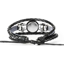 YKD Store 12 Constlation Siyah Örgülü Deri Gl Dome Punk Erkek Bileklik (Yurt Dışından)