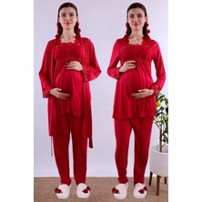 Effortt Kahverengi Sabahlıklı Hamile Lohusa Pijama Takımı BYL224012