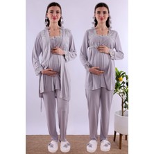Effortt Kahverengi Sabahlıklı Hamile Lohusa Pijama Takımı BYL224012
