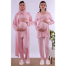 Effortt Lacivert Tesettürlü Uzun Sabahlıklı Hamile Lohusa Pijama Takımı BYL2T24072