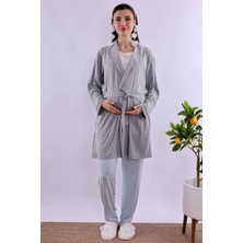 Effortt Mavi Sabahlıklı Hamile Lohusa Pijama Takımı BYL220702