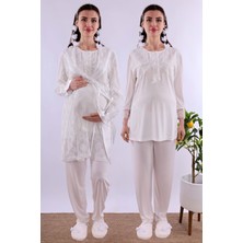 Effortt Ekru Dantelli Sabahlık Pijama Takımı BYL211302