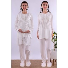 Effortt Ekru Dantelli Sabahlık Pijama Takımı BYL211202