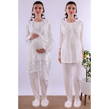 Effortt Ekru Dantelli Sabahlık Pijama Takımı BYL211252