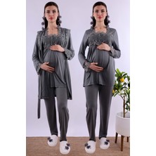 Effortt Kahverengi Sabahlıklı Hamile Lohusa Pijama Takımı BYL224012