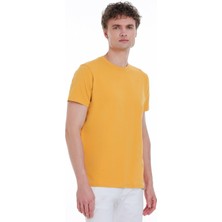 Sarı Regular Fit Bisiklet Yaka Pamuklu Tişört