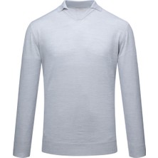 Gri Regular Fit Polo Yaka Yünlü Kazak