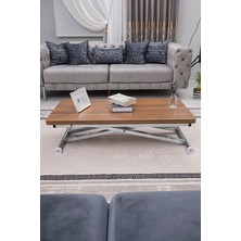 Sehpam Akıllı Home Üst Tabla Mdf Ceviz Oval Köşe Alt Ayak Krom